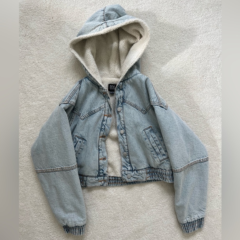 Hooded Sherpa Jean Jacket Bomber